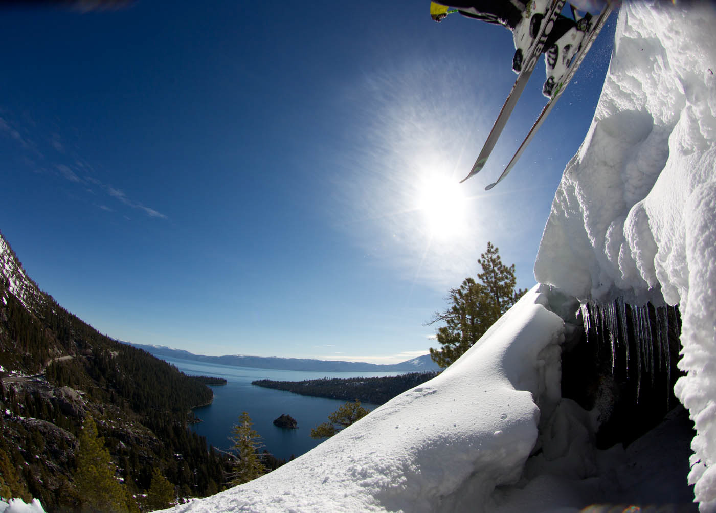 Skier Greg Lindsey, Lake Tahoe, Emerald Bay, Backcountry, Air